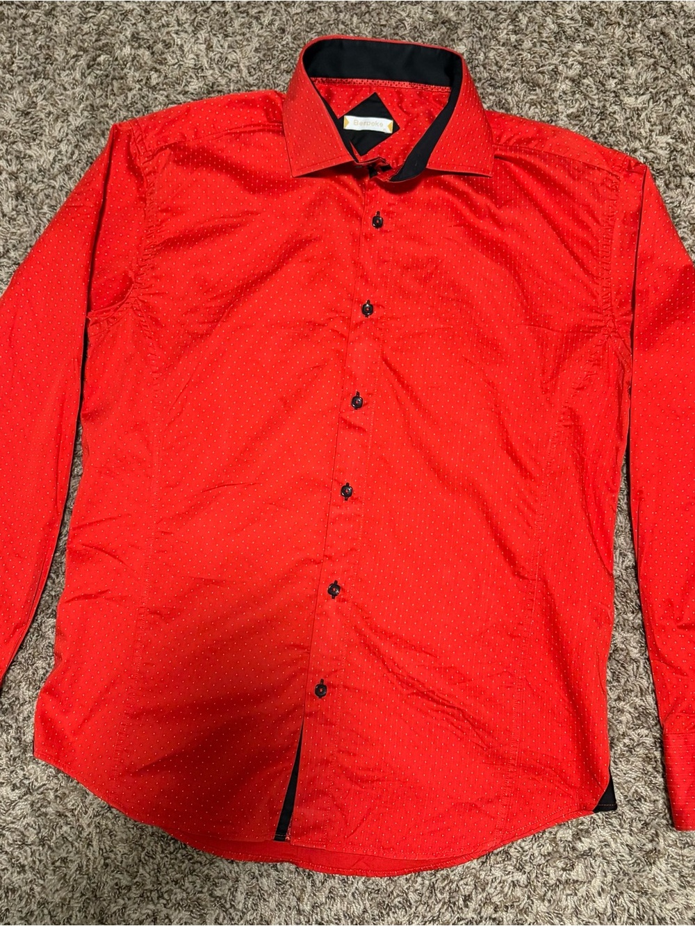 Bespoke Red Long-Sleeve Button-Down Shirt with Black Contrast Trim
